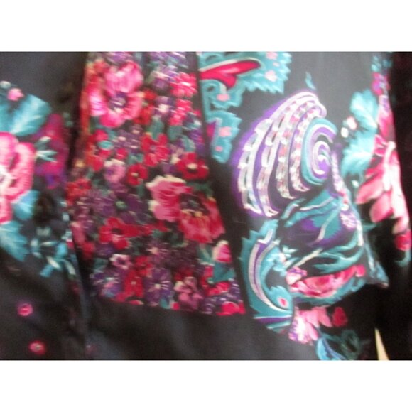 Vintage Women's Top 18 Large 1980's DonnKenny Black Polyester wild print Nylon L - Picture 7 of 9